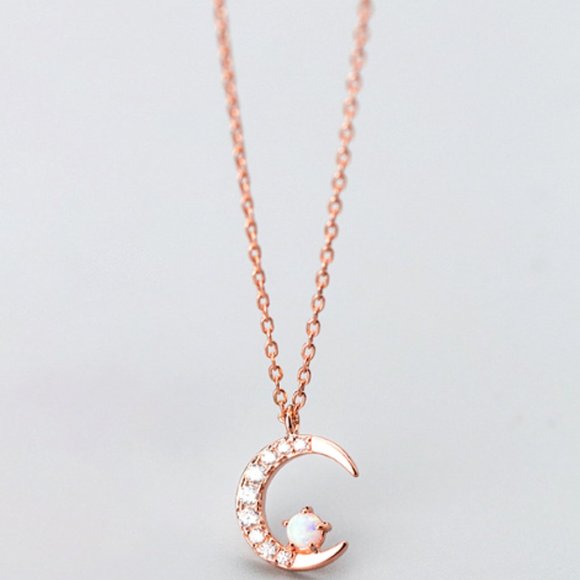 Rose Gold Vermeil Crescent Moon Magic Necklace Moonstone Gemstone Chain Necklace - Picture 6 of 8